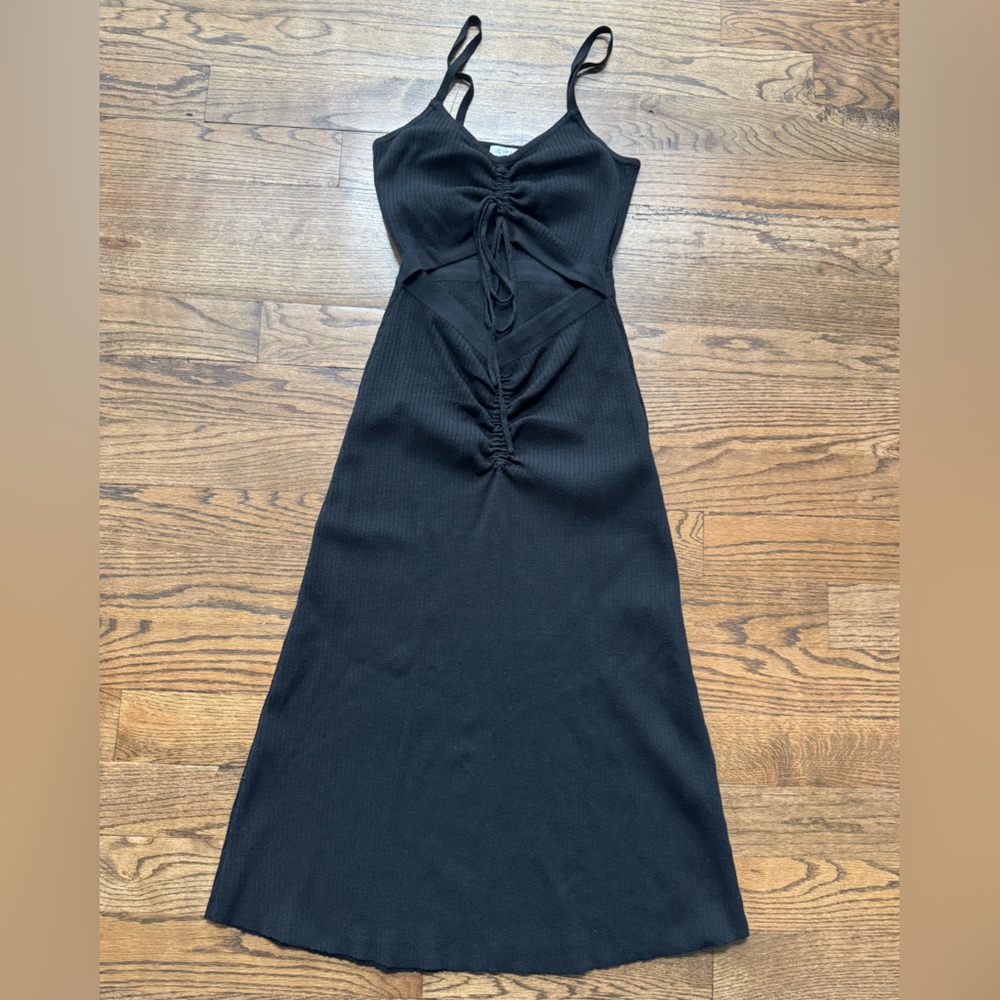 Lucy Paris Black Ribbed Midi Strappy Sundress – Size Medium